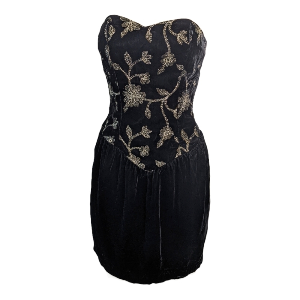 Vintage 80s Metallic Embroidered Velvet Basque‎ Dress